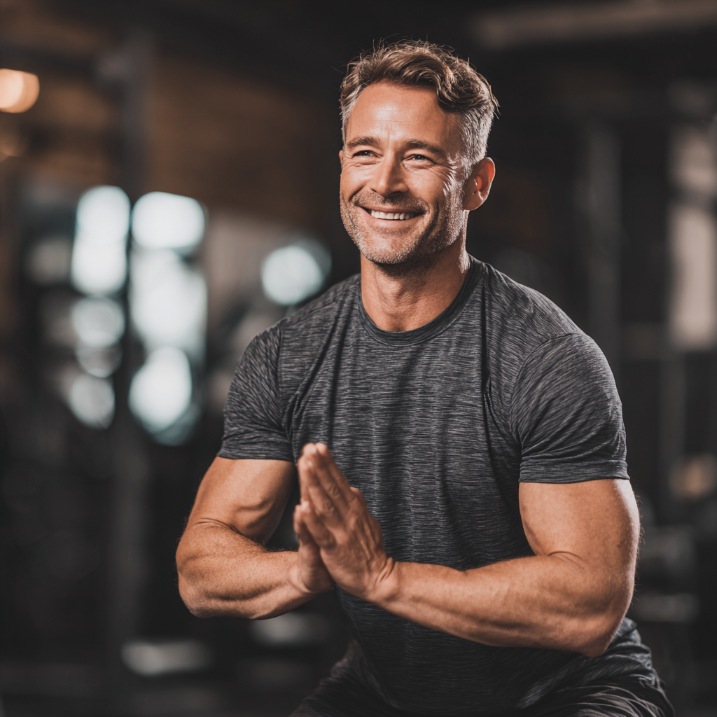 Professional European fitness trainer in her 30s, confident smile, athletic wear, gym background, natural lighting, realistic portrait photography